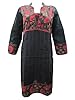 Indian Fashion Kurti Tunics Black Floral Print Long Kurta Caftan Small