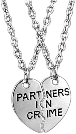 BestJy Partners in Crime Best Friend Necklace Split Heart Pendant Necklace BFF Friendship Necklace