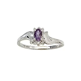14K White Gold 0.01 ct. Diamond and 5 x 3 MM Oval Shaped Amethyst Ring by