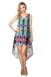 V-neck Tie Dye Print Polyester High-Low-Hem Club Dress 