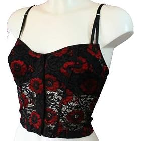 Strech Lace Underwired Bustier Black with Red 34B