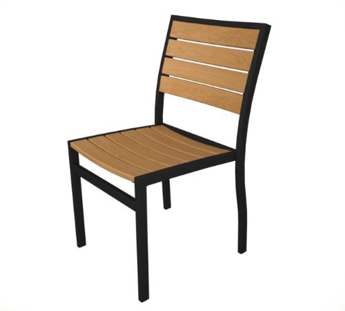 Pack of 2 Recycled European Outdoor Dining Chairs - Teak with Black Frame