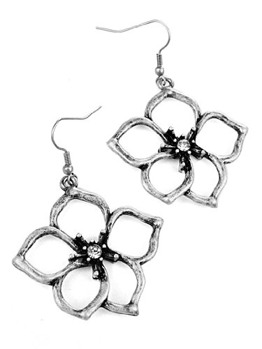 Antique Silver Flower Rhinestone Center Earrings Fashion Jewelry