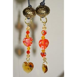 Black Thong Bookmark with Red and Amber Beads