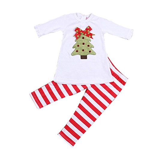 OVERMAL 1Set Kids Girls Christmas Trees T-shirt Tops+Pants Outfits Clothes
