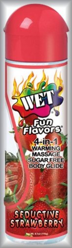 Wet Fun Flavors Sugar Free Warming Massage Lotion and Body Glide Personal Lubricant 4.1 oz Bottle Seductive Strawberry Flavor