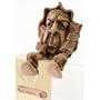 CERAMIC AMULET/Anti-Taxes Gnome [Made in Russia. Height: 4.5 inches (12 cm). Material: ceramic (clay). Hand-crafted] [A gnome holding a stack of money in one hand and making a defiant gesture with the other. This marvelous sculpture is shaped to "sit" on the edge of a shelf or chest. An engraved tablet hangs from his foot. Use this good-luck creature to add a touch of whimsy to any room in your house. Amulets, or talismans, possess a magical ability to defend their owners or improve various areas of their lives. They can protect against sickness, bad luck, and danger; they can also bring success, luck, love, money, and more. This gnome - hand-sculpted from natural clay - will tirelessly defend you and your loved ones from any sort of misfortune!]