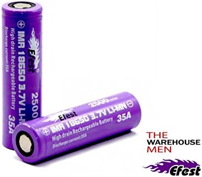 [TWM Exclusive] 2 EFST IMR18650 2500 mAh 3.7V LI-MN High Drain Rechargeable Battery, Flat Top, 35 AMPS