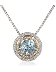 S&G Sterling Silver and 14k Yellow Gold with Diamond Halo Pendant Necklace, 18"