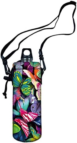 Colorfulbags® NEW HOT Selling colorful butterfly 1000ml (1L / 1 Liter) Neoprene Insulated Sport Water Bottle Holder Case Cover Sleeve Bag Wide Mouth Pouch with Shoulder Strap