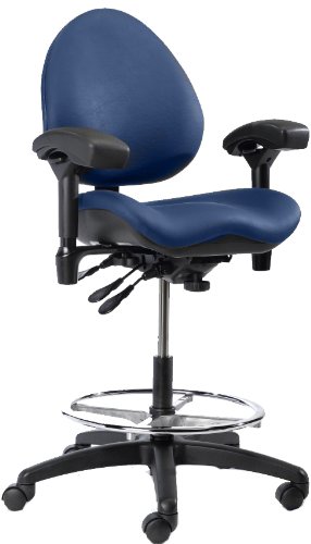 BodyBilt J757x F1 Blue Vinyl Fabric Mid-Back Task Petite Stool with Arms, 18.5