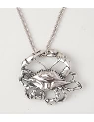 Sterling Silver Blue Crab with 18 Inch Stainless Steel Chain