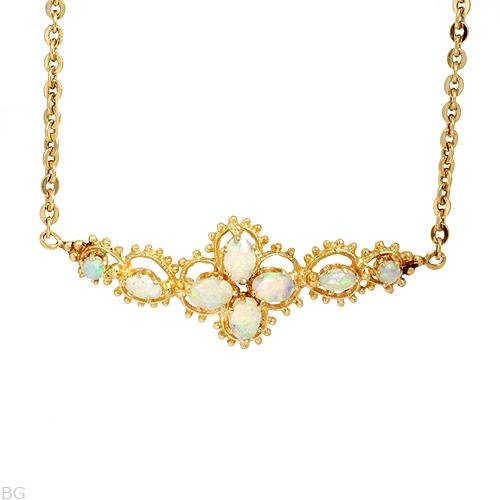 14K Yellow Gold Opal and Ladies Necklace. Length 16 in. Total Item weight 10.0 g.