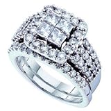1.00 Carat Princess Invisible Diamond 14k White Gold Bridal Ring Set
