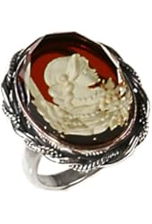 Amber and Sterling Silver Large Cameo Ring Sizes 5,6,7,8,9,10,11,12