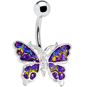 Purple Glitter RAVE CHROMATIC BUTTERFLY Belly Ring