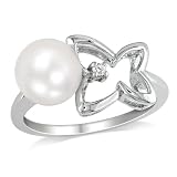Sterling Silver 0.023 CT TDW Diamond FW White Pearl Fashion Ring (I3)