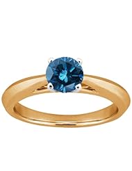 0.80 Ct Round Blue SI1/SI2 Diamond 18K Yellow Gold Solitaire Ring