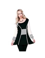 Rayon/Spandex Above the Knee Striped Print Long Sleeves Tunic 