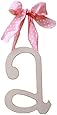 New Arrivals Wooden Letter A with Pink Polka Dot Ribbon, Cream