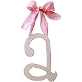New Arrivals Wooden Letter A with Pink Polka Dot Ribbon, Cream