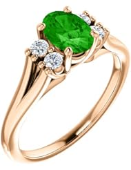 10K Rose Gold 7.00x5.00mm Oval Cut Tsavorite and Diamond Ring -- LIFETIME WARRANTY