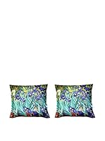 Tele d'autore by MANIFATTURE COTONIERE Set Funda De Cojín 2 Uds. Van Gogh - Iris (Morado/Verde Agua)