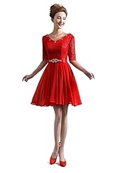 V-neck Elbow Length Sleeves Short Lace Prom Dress/Wedding Party Dress 