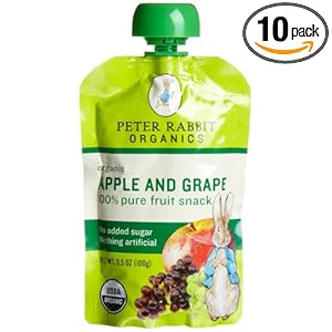 Peter Rabbit Organics, Organic Apple and Grape 100% Pure Fruit Snack, 4-Ounce Pouches (Pack of 10)