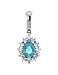 14K White Gold 7.00x5.00mm Pear Cut Blue Zircon and Diamond Pendant -- LIFETIME WARRANTY