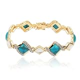 Yellow Gold Plated Sterling Silver Chinese Turquoise and Mother-Of-Pearl Bracelet and Diamond Accents, 7.25