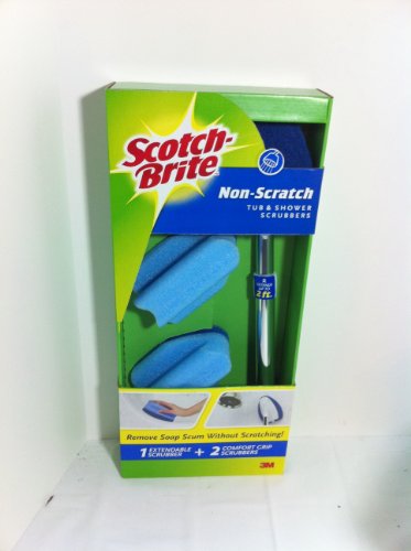 Scotch-Brite Non-Scratch Tub & Shower Scrubber Bonus Pack- 1 Extendable Pole Plus 2 Comfort Grip Scrubbers