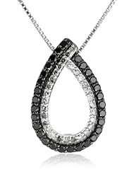 Sterling Silver 1cttw Black and White Diamond Pendant Necklace, 18"
