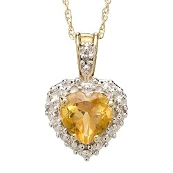10k Yellow Gold Heart Shaped Citrine and Diamond Pendant