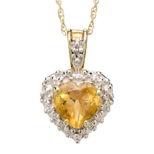 10k Yellow Gold Heart Shaped Citrine and Diamond Pendant
