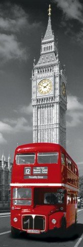 1art1 49148 London - Big Ben Und Roter Bus T&uuml;r-Poster (158 x 53 cm)