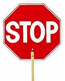 Mutual 14983-10 Traffic Control STOP/SLOW Paddle with 10" Wooden Staff, 18" Diameter Sign