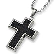 Black Carbon Fiber Polished Stainless Steel Cross Necklace on 22 Inch Bead Chain