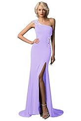 Asymmetric Sequined Lace Open-Back Beaded  Chiffon One Shoulder Sleeveless Prom Dress/Wedding Dress  with a Court Train  With Rhinestones