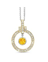 Elegant Bow Twin Circle Diamond Pendant In 18K Yellow Gold With A 0.32 ct. Genuine Citrine Center Stone.