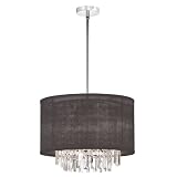 Dainolite 15174-115 4-Light Crystal Pendant with Black Organza Shade, Polished Chrome/Crystal/Organza