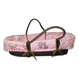 Trend Lab Spirograph Moses Basket Set - Sage Basket with Spirograph Pink, Brown Wrap Style Bumper and Pink Mattress Cover Sheet