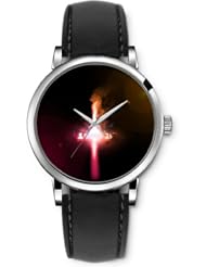 SPRAWL Aanalog Fashion Series Silver Ladies Watches of Genuine Black Leather Strap,Unique Wrist Watch for Women Girls Designed with burning Flame