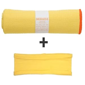 Yellow yogitoes® mat size SKIDLESS® yoga towel + yellow hBand stretchy headband combo by Absolute Yogi®