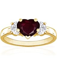 18K Yellow Gold Heart Cut Ruby Three Stone Ring (GIA Certificate)