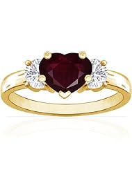 14K Yellow Gold Heart Cut Ruby Three Stone Ring (GIA Certificate)