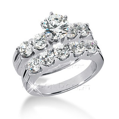 14K White Gold Round Cut Diamond Matching Bridal Set (2.98ct.tw, HI Color, SI2-3 Clarity)
