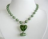 Cultured Pearl Heart Pendant Neckalce Green Pearl w/ Glass Heart Pendant Necklace (BRAND NEW)