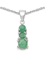 0.90 Carat Genuine Emerald Sterling Silver Pendant Necklace. 18"