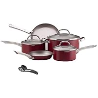 Farberware Premium Aluminum Nonstick 10-Piece Cookware Set with Stainless Handles, Red